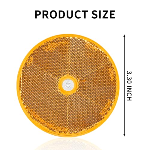 Image of 10 Pack Yellow Screw on Round Reflectors, E11 Approval Road Safety Gate Posts Rear Reflectors for Trailer Caravan Truck Tractor Boat Lorry Motorcycle Fence Gate Post