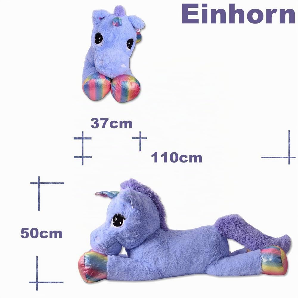 TE-Trend Flauschiges Stoffeinhorn 110 cm - perfektes Plüscheinhorn für kuschelige Stunden & magische Abenteuer - Zauberhaftes Kuscheleinhorn - Einhorn-Kuscheltier für kreative unvergessliche Momente