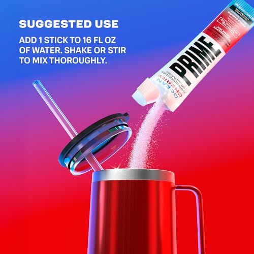 Image of Prime Rapid Rehydration Electrolyte Powder Sticks, Ocean Cherry, Sugar Free Hydration Drink Mix with Sodium, Potassium, Magnesium & B Vitamins to Replenish Fluids, Caffeine Free, 16 Count