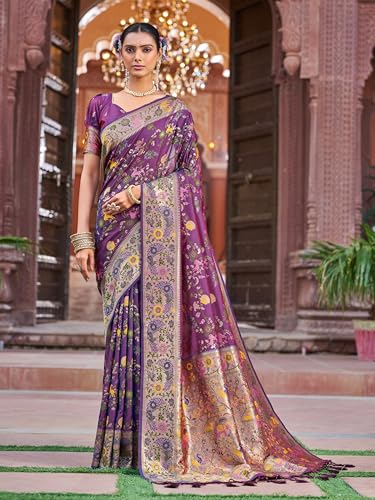 Image of SWORNOF Women's Kanjivaram Soft Silk Banarasi Sarees With Unstiched Blouse Piece