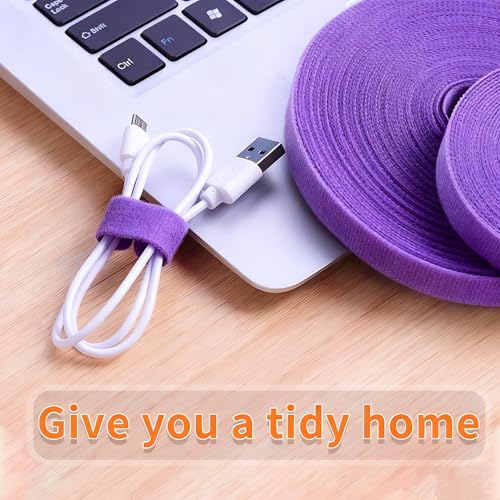 Image of IFNOW 32FT Reusable Fastening Tape Cable Ties Double-Sided Hook-and-Loop Cable Management Tape Strength and Durability 0.4'' /Width (1, Purple)