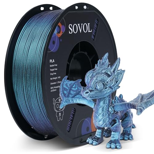 Image of Sovol Silk PLA Filament with Blue Glitter 1kg 1.75mm, Color Changeable 3D Printer Filament 2.2lbs, Chameleon Shiny PLA Material + /-0.03mm, Shimmering 3D Printing Filament, Galaxy Blue