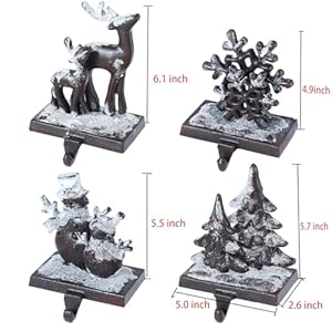 Cast Iron Christmas Stocking Holders for Mantel,Set of 4 Stocking Holder Set for Fireplace-Double Snowflake Snowman Reindeer Christmas Tree Stocking Hangers-Metal Fireplace Hooks (Set of 4 Black) Cast Iron Christmas Stocking Holders for MantelSet of 4 Stocking Holder Set for Fireplace Double Snowflake Snowman Reindeer Christmas Tree Stocking Hangers Metal Fireplace Hooks Set of 4 Black