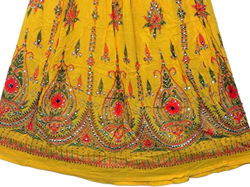 Radhy krishna fashions Tie Dye Yoga Trend Women's Sequined Crinkle Broomstick Gypsy Long Skirt (Yellow)2