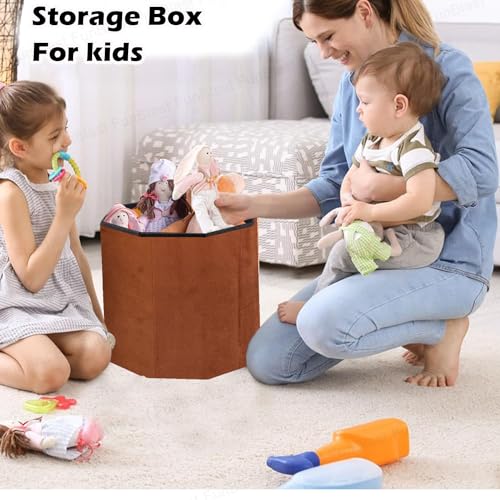 Image of FunBlast Multi-Functional Folding Storage Ottoman Box Organizer Cum Stool with Seat Cushion, Storage Boxes for Toys for Kids (Kiwi)