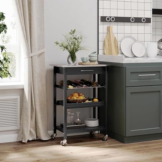 Kitchen Island Cart Rolling Trolley Utility Serving Cart with Stainless Steel Tabletop, Wine Rack & Drawer,for Restaurants-eE5gz4pH