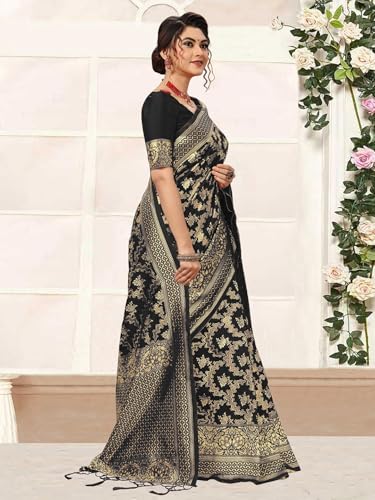 Image of TRENDMALLS Women's Banarasi Silk Saree with Unstitched Blouse Piece