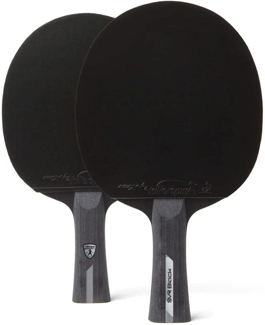 SVR 2U Black Paddle Set of 2 Rackets with 4 Balls and Foam Protective Paddle Storage Case