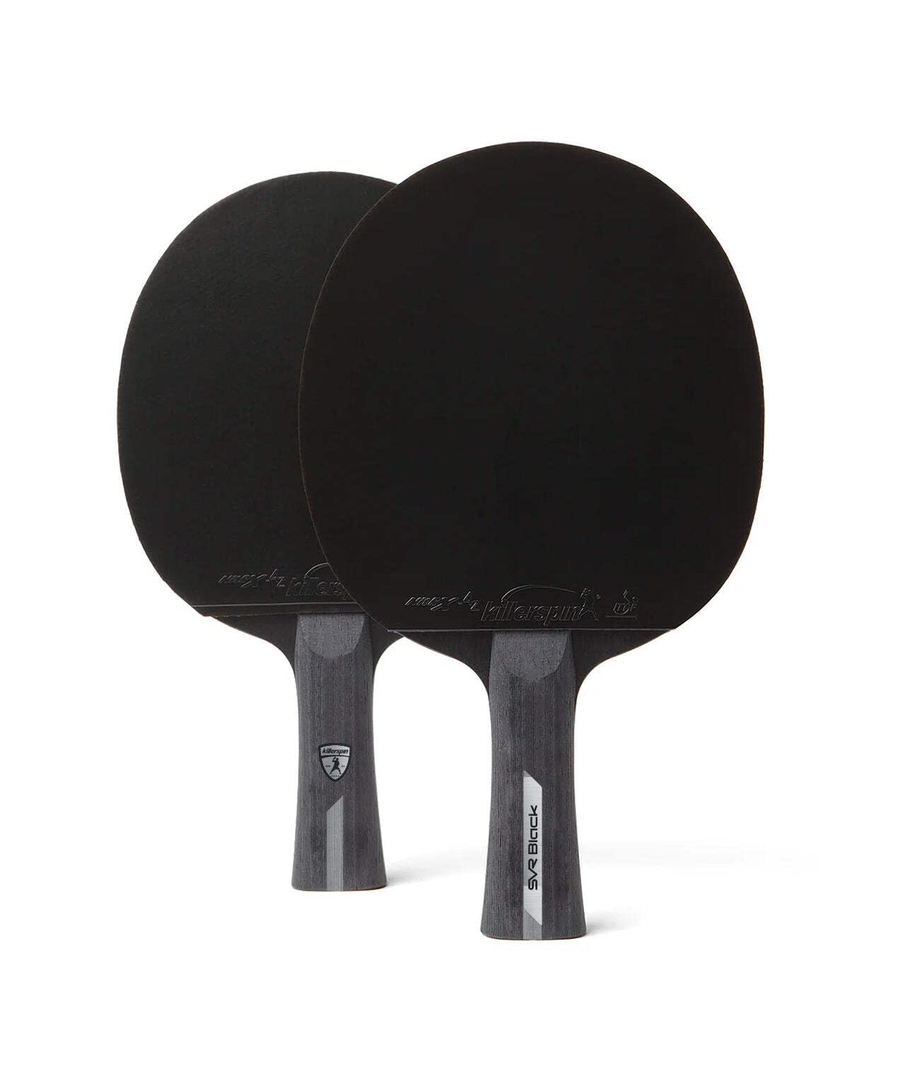 SVR 2U Black Paddle Set of 2 Rackets with 4 Balls and Foam Protective Paddle Storage Case