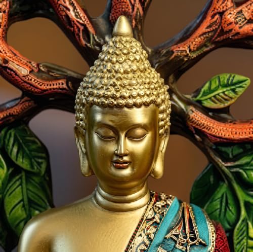 Image of Meditating Buddha Under Bodhi Tree - Premium Hand-Painted Spiritual Home Decor