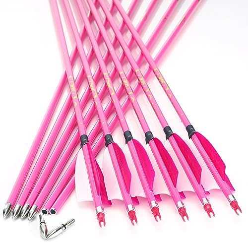 annastar 30″ Carbon Feather Arrows Practice Hunting Arrows Spine 500 600 700 800 for Recurve Bow & Compound Bow (12 pcs)