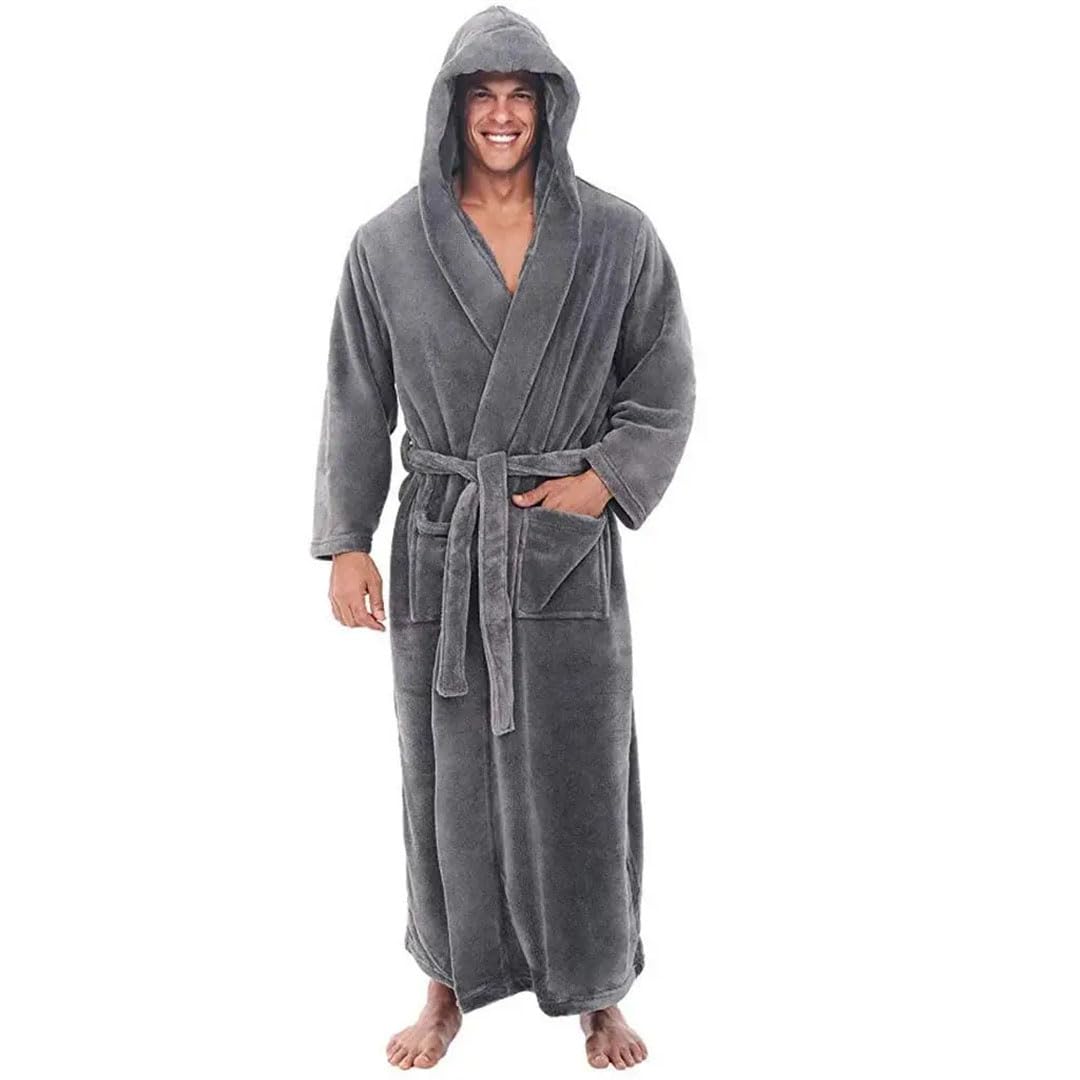Albornoz de invierno grueso de manga larga para hombre, bata cómoda con capucha, bata de baño, ropa de dormir, abrigos rojos, 4XL, rosso, XXXXL