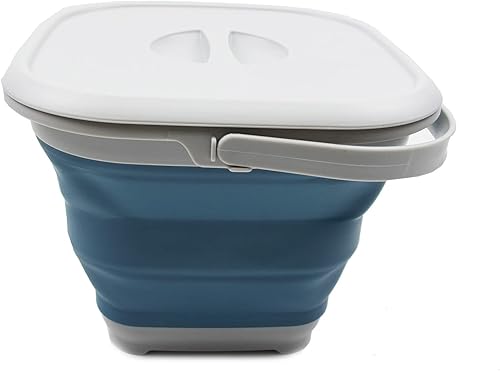 Miniatura 7 de SAMMART Cubo de agua cuadrado plegable de 8,5 l (2,2 galones) con tapacubo de agua cuadrado plegable con tapabañera portátil con asa y tapa. Tamaño