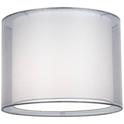 Silver And White Double Sheer Small Drum Lamp Shade 12" Top X 12" Bottom X 9" High (Spider) Replacement With Harp And Finial - Springcrest #TOP4