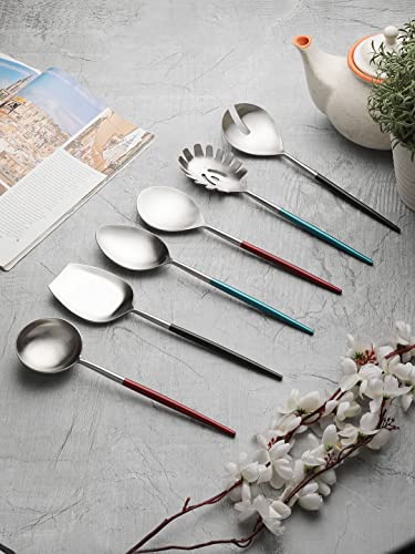 Hammered Copper Handles Stainless Steel Salad Servers Set of 2|Vegetable Dal Rice Serving Spoons for Dinner Set Cutlery Set for Dining Table Serveware|Fancy Stainless Steel Serving Spoon