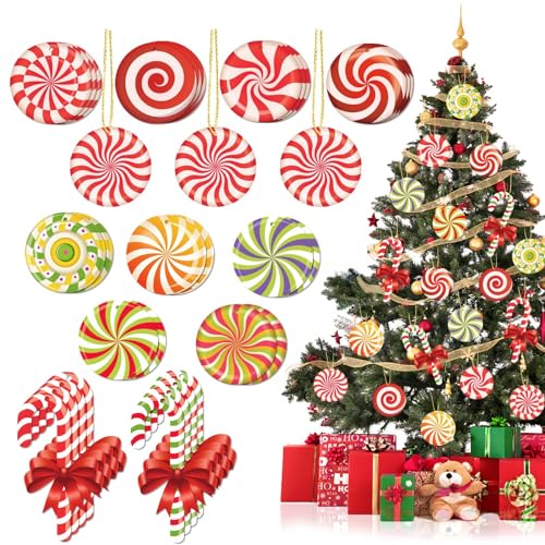 33 adornos navideños de árbol de caramelo, bastón de caramelo de madera multicolor Lollipop menta, adornos colgantes de Navidad para árbol de Navidad, invierno, Año Nuevo, fiestas, dulces, suministros