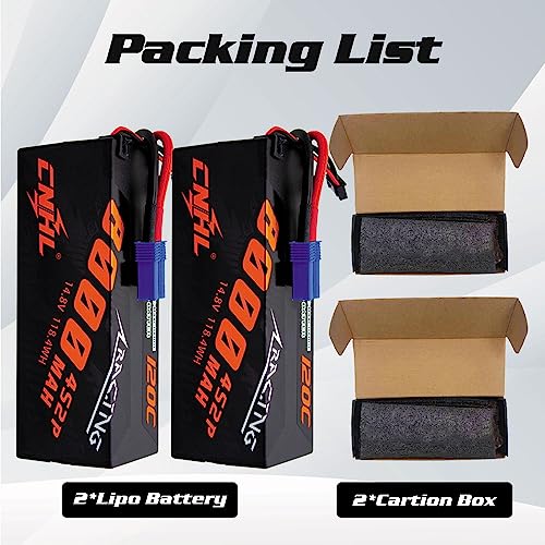 CNHL 4S Lipo Battery 8000MAH 120C 14.8V with EC5 Connector Hard Case RC Battery for Car Truck Tank RC Buggy Truggy Racing Crawler (2packs)