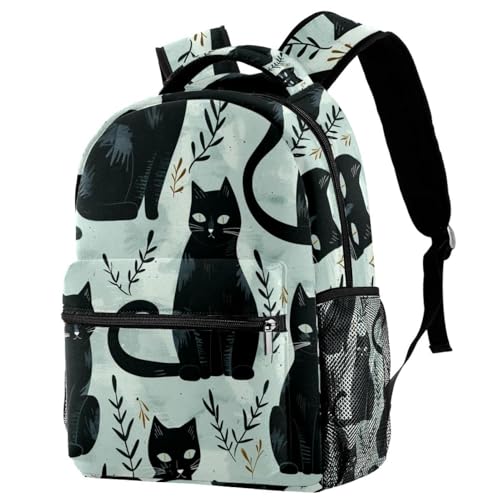 Sac à dos d'école Campus chat et plante noire avec porte-bouteille