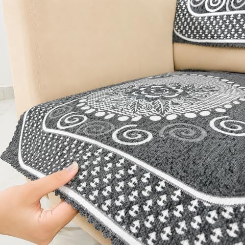 Image of Homerz Premium Chenille Fabric Sofa Cover | Soft, Durable & Dustproof | Decorative Couch Cover (Solitaire Grey, 1 Seater, Seat Cover with Backrest)