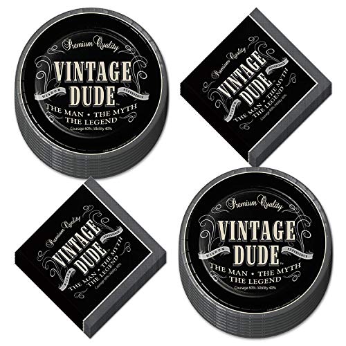 Old Man Funny Birthday and Retirement Party Supplies - Vintage Dude Stuff - Dessert Plates and Napkins (Serves 16)