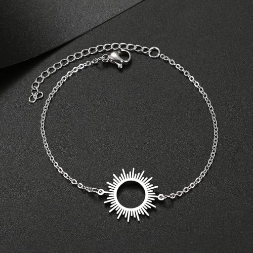 MYANAIL Pulseira solar de aço inoxidável, joia de corrente de círculo de luz do sol, pulseira oca si