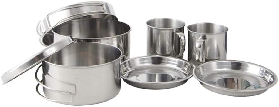 8pcs Outdoor Pan Set Stainless Steel Stacking Pots Hiking Pot Camping Cookware Non-Stick Picnic Cooking Bowl Pot Kit