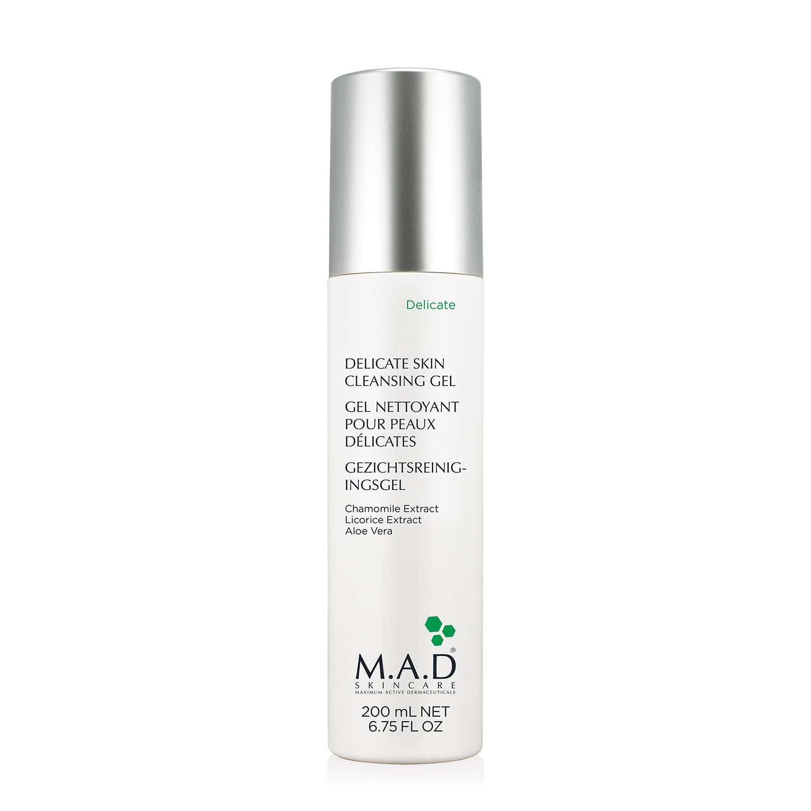 M.A.D. Skincare - Gel Limpiador Facial para Piel Sensible - Limpiador Facial Suave Hidratante sin Jabón con Manzanilla, Aloe Vera y Regaliz - para Piel Seca - 200ml