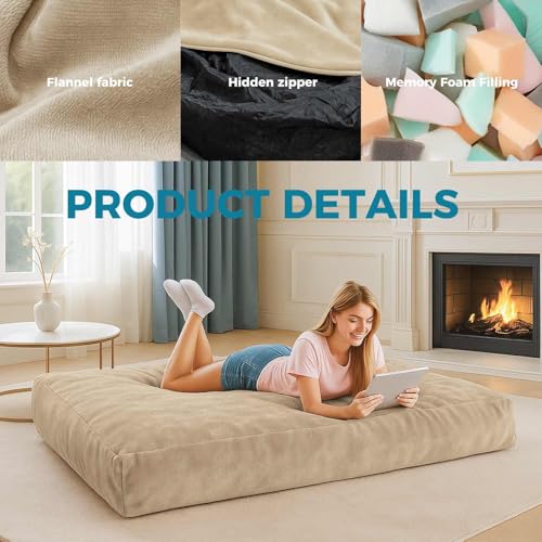 Image of Big Bean Bag Chairs for Adults,Bean Bag with Filler Included,Memory Foam Bean Bag,Giant beanbag,Suitable for Reading Chairs in Living Room, Bedroom and Dormitory. (Apricot, Bean Bag Bed)