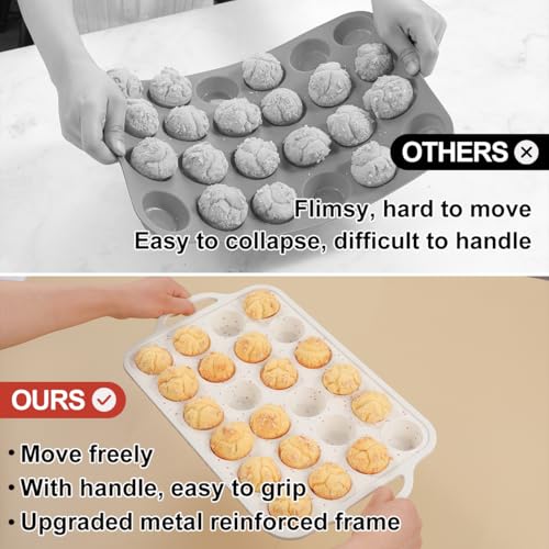 image for CAKETIME Mini Muffin Pan, Metal Reinforced Frame Mini Cupcake Pans 24 