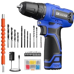 12V Cordless Drill/Driver Set,Electric Power Drill Kit with 1 Battery & Charger,3/8 inch Keyless Chuck,2 Variable Speed,20+1 Torque Setting, 310 inch-lbs and Built-in LED Power Drill Kit