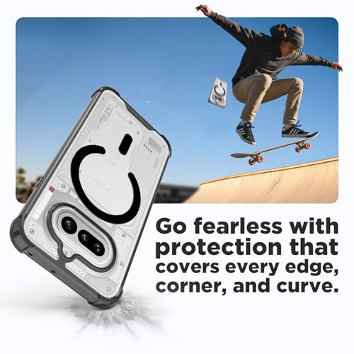 Image of RIGGEAR Shockproof Clear Hybrid Airbag Armor Magnetic Back Cover Case Compatible with MagSafe Accessories for Nothing Phone 4a 5G (Clear-Black TPU Bumper + Transparent PC)(Black)