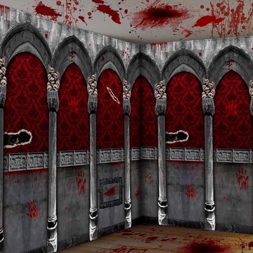 Tingjoo 9.8 x 8.5 ft Fabric Halloween Gothic Hunted House Backdrop Haunted House Decor Halloween Photography Background Banner Gothic Mansion Wallpaper Room Scene Decor Photography Studio Props