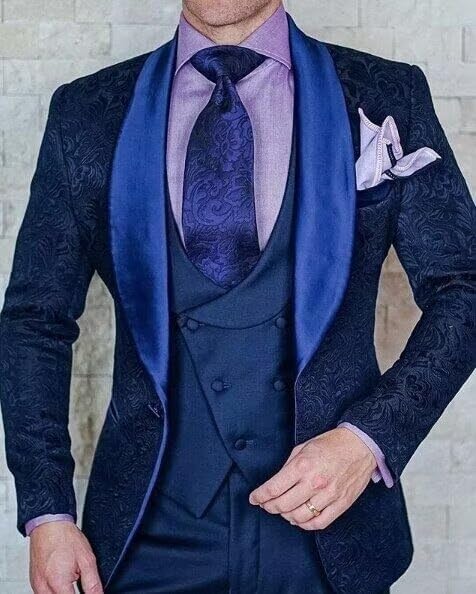 SAROULU Jacquard Men Tuxedo Suit Set One Botton Suit Men 3 Piece Suit for Wedding2