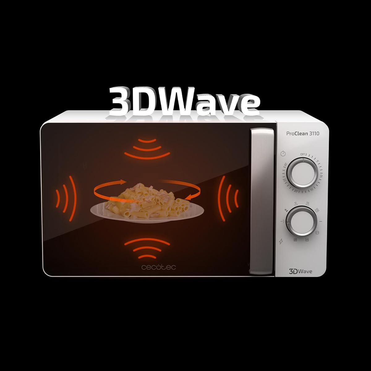 Cecotec Microonde con Grill 20L ProClean 3110 Wave. 700 W, Grill 800 W, Capacità 20 L, Tecnologia 3DWave, Modalità Scongelamento, 6 Livelli di Potenza, Timer 30 min, Bianco