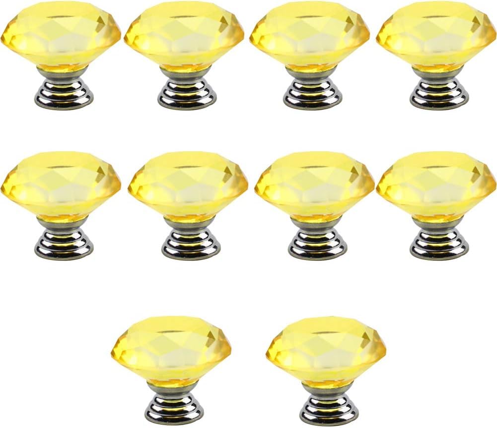 10 szt. 30 mm, kryształowe uchwyty do szuflad w kształcie diamentu, gałki do komody, stop cynku ze śrubami(Yellow)