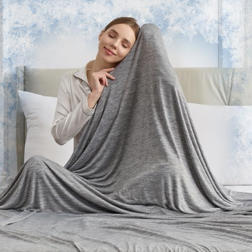 Image of CHOSHOME Cooling Blanket for Hot Sleepers - Summer Blanket Thin Soft Lightweight Breathable Double Side Enhanced Cooling for Hot Flashes, Night Sweats, Bed, Couch (Grey, 84 x 90 inches)