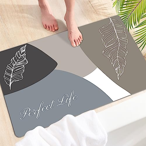 Tappetino Da Bagno In Pietra Diatomite 50x80 Cm - Antiscivolo Con Fondo In Gomma, Super Assorbente In 10 Secondi, Grigio - Per Doccia, Cucina E Ingresso - 2