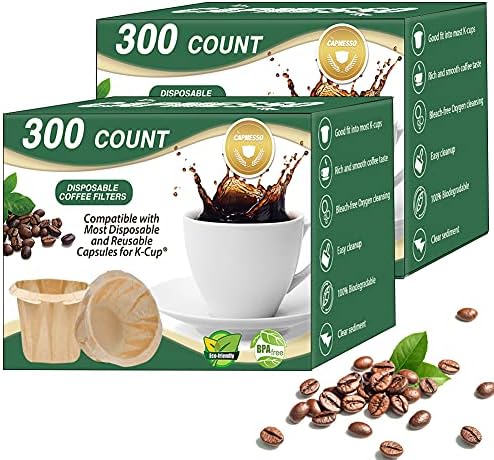 CAPMESSO Disposable Coffee Paper Filters Replacement Kerig Filter Compatible with Reusable Single Serve Pods Keurig Coffee Maker- 600 Count (Natural)