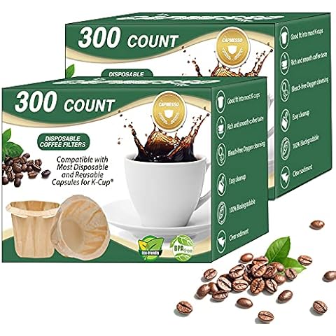 CAPMESSO Disposable Coffee Paper Filters Replacement Kerig Filter Compatible with Reusable Single Serve Pods Keurg Coffee Maker- 600 Count (Natural) Cover