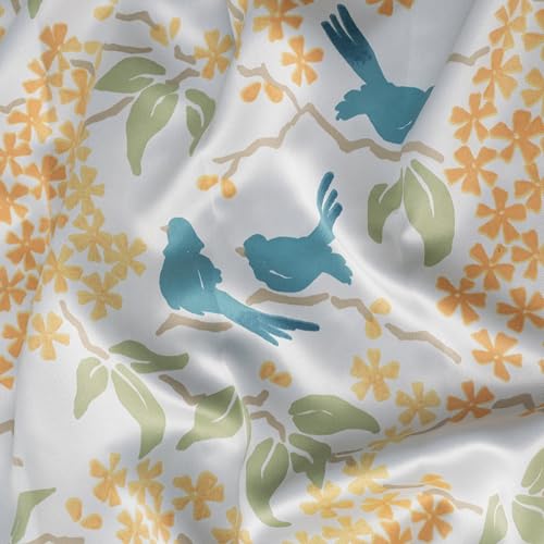 Image of Tranquebar Curtain Co. Semi Blackout Curtains 5 Feet for Window, 80% Blackout, Blue Yellow Floral & Bird Print, Semi Blackout Window Curtains, Heavy Polyester, BackTabs, Veya (152 cm) - 1 Piece