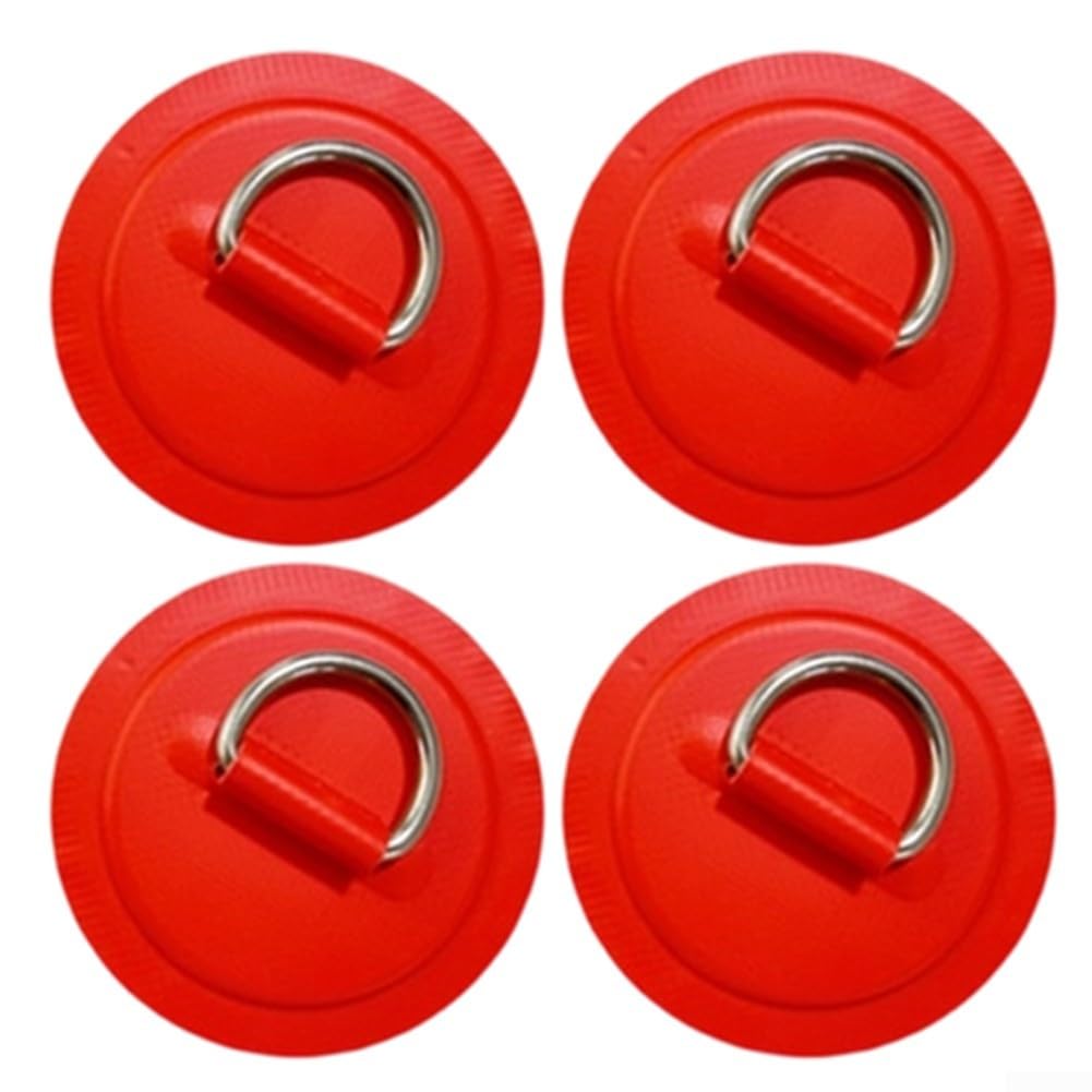 Stainless Steel D-Ring Patch Kit, 4 Pcs Stainless Steel D-Ring PVC Patch Pad-No Glue Include, For Inflatable Boat Paddle Board Canoe-Surfboard, White/Black/Blue/Gray/Red/Orange/Yellow(Red)
