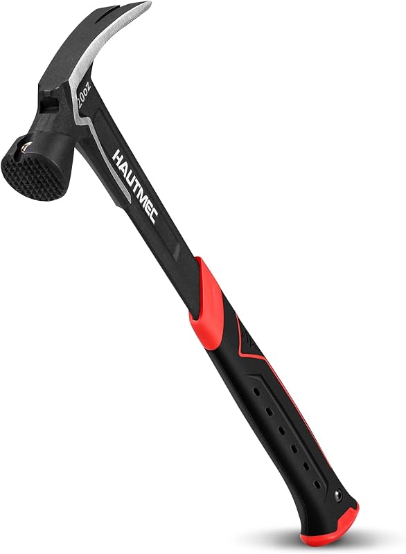 20 oz. One Piece Forged Framing Hammer With Straight Rip Claw Hammer, Milled Face, Shock-Absorbing Grip, with Magnetic Nail Holder, HT0371-HM