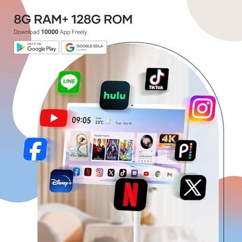 Image of Bisprico 32 Inch UHD 4K Portable Smart TV on Wheels, Qualcomm Snapdragon 710 CPU, Built-in 8-10H Battery, 8+128GB, Android 14 OS Touch Screen Monitor, 8MP Camera, Full Swivel Rotation, Remote Control