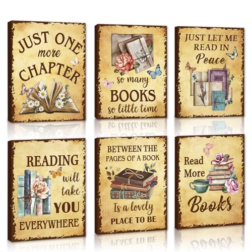Image of CHDITB Literary Book Quotes Canvas Wall Art, Vintage Reading Theme Wall Decor, Botanical Floral Bookish Framed Poster, Read Books Artwork, Retro Inspirational Prints for Library Classroom 8 inchx10 inchx6