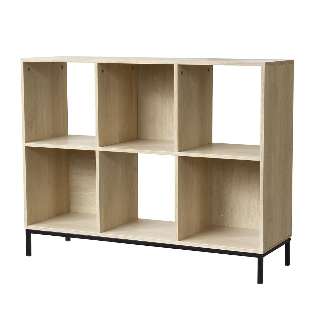Calicosy - Étagère De Rangement 6 Cases Décor Bois - Panneaux De Particules Et Acier - 3 Cases sans Fond - 4 Pieds Métal - Séjour, Chambre, Bureau - Style Industriel - L 93,​5 x l 29,​8 x H 72,​6 cm