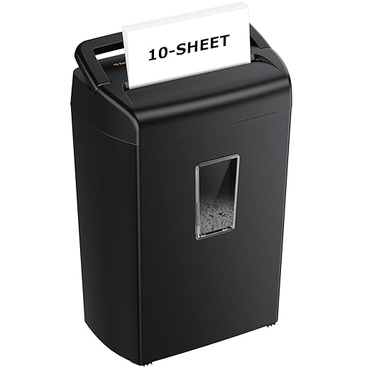 Bonsaii 10-Sheet Cross Cut Paper Shredder, 5.5 Gal Home Office Heavy Duty Shredder for Credit Card, Staple, Clip with Transparent Window(C209-D)