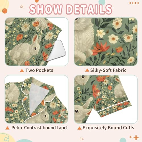 senya Flower Rabbit Red C Satin Summer Pajama Sets Silk Short Sleeve Button Down Sleepwear3