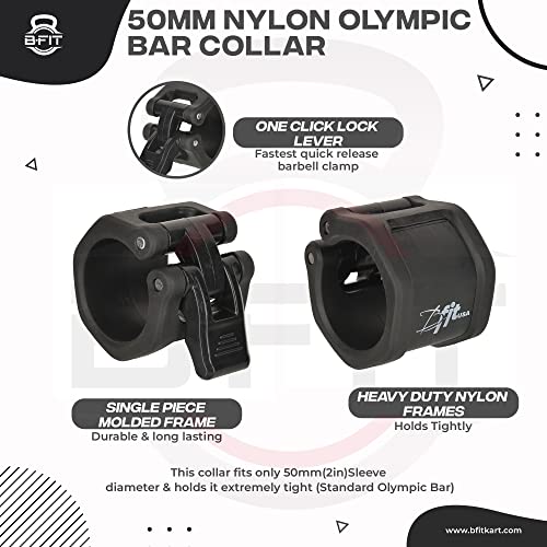 Image of B Fit Olympic /Regular Barbell Collars (Pair)- Solid Nylon /ABS /Aluminium Locking Clamps Size 25 /28 /50 MM Optional (50 MM Pro Style Black)