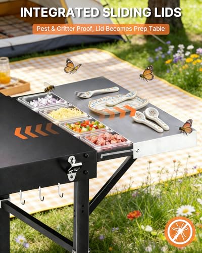 Image of Outdoor Pizza Oven Table, Portable Pizza Oven Cart with Topping Station, Heavy Duty Grill Cart Table with Pizza Prep Station with Storage, Fit Ninja Cuisinart Gozney and Blackstone Griddle