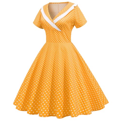 Celanisai Damen Vintage Retro Cocktailkleid Polka Dot 1950er Klieder Kurzarm 50er Jahre Vintage Kleid Rockabilly Cocktail Partykleid Formal Ballkleid...